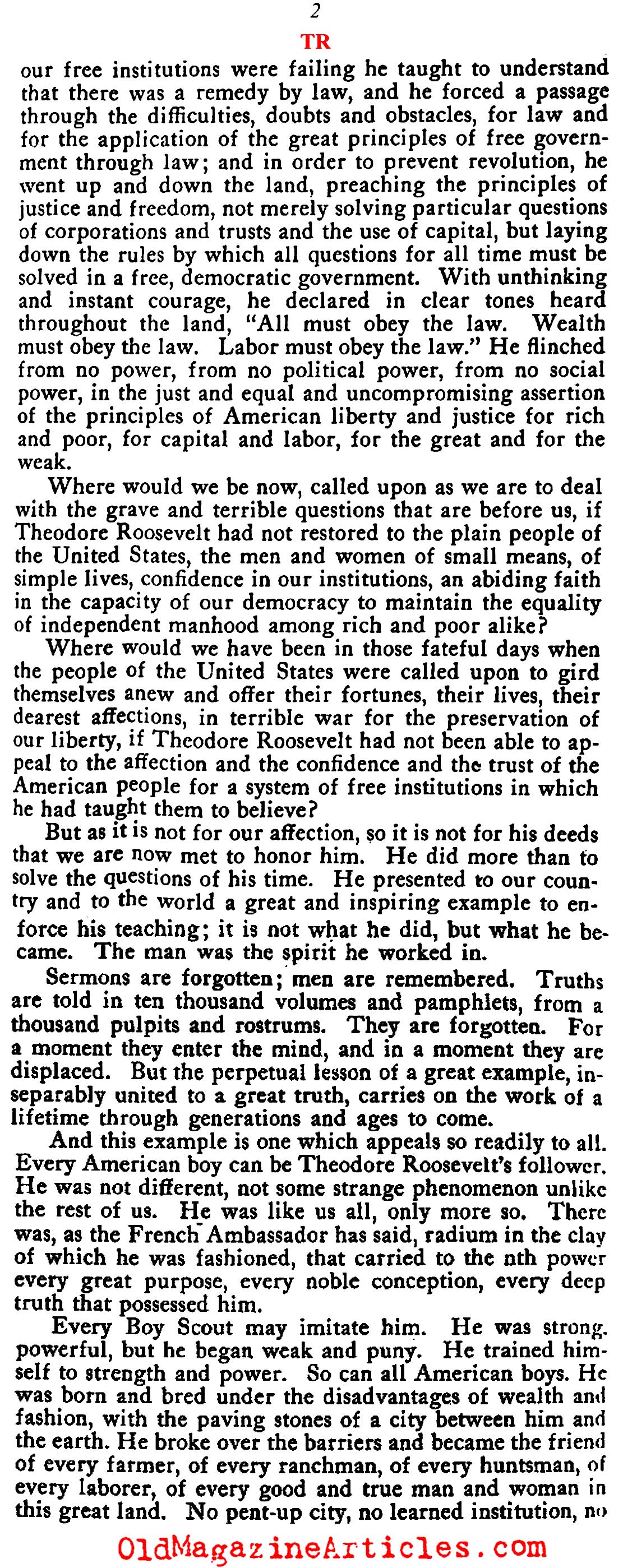 Elihu Root on Teddy Roosevelt (The North American Review, 1919)